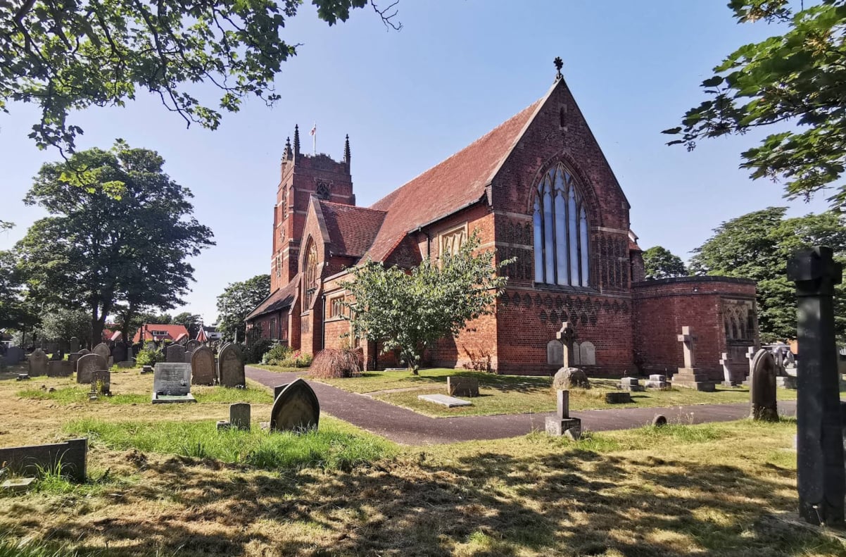 St Annes Parish Church cemetery in Lytham St Annes, featuring memorials and gravestones maintained through professional grave care and memorial maintenance services.